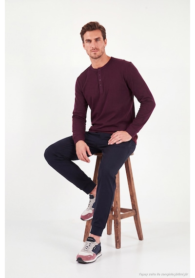 Buratti Pamuklu Regular Fit Düğmeli Bisiklet Yaka Sweat Erkek Sweat 5905852 Vişne