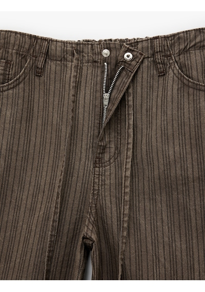 Koton Pamuklu Rahat Kalıp Beli Bağcıklı Çizgili Pantolon - Loose Straight Fit Jean Kahverengi Çizgili 6sal40148mw