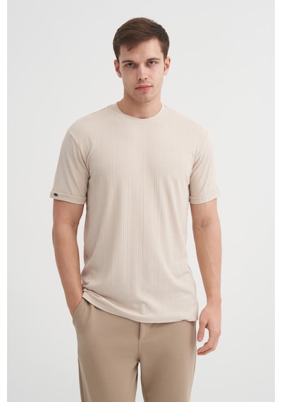 Cazador Bisiklet Yaka Dokulu Erkek T-shirt 42530 Bej Bej