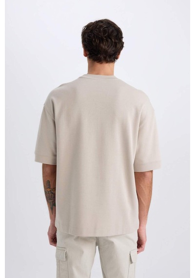 DeFacto Loose Fit Bisiklet Yaka Baskılı Kısa Kollu Ağır Kumaş Tişört E0575AX25SMBG170