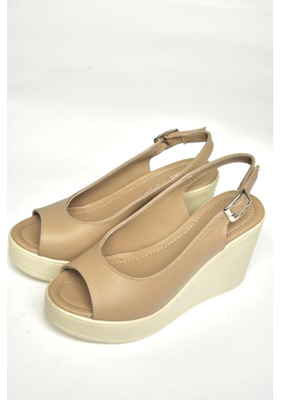 Fox Shoes U555225003 Bej Hakiki Deri Dolgu Topuklu Kadın Ayakkabı Bej-hakiki Deri