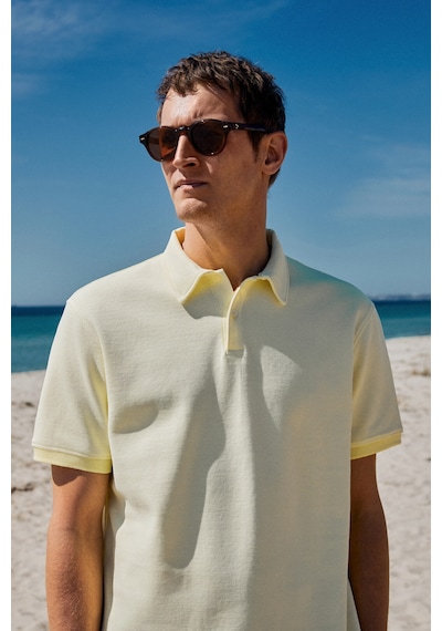 Grimelange LAPORTE Erkek Dokulu Kumaşlı Slim Fit Sarı Polo Yaka T-shirt