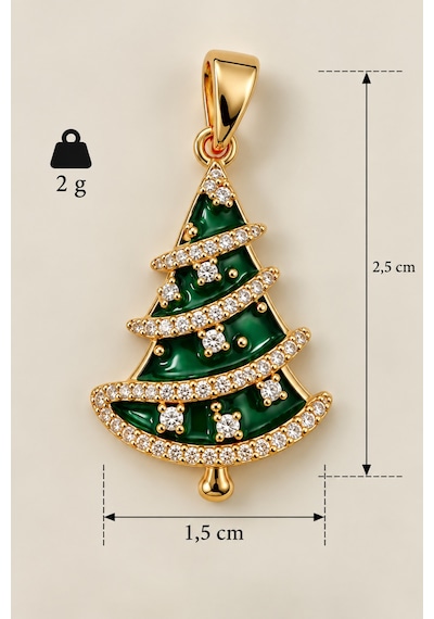 Sertifikalı 316l Çelik Christmas Glow Taşlı Yılbaşı Ağacı Kolye Ucu Altın
