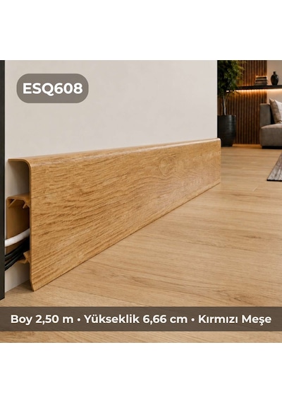 Esquero Kablo Kanallı PVC Süpürgelik 250 cm, Açılabilir Kapaklı, Kırmızı Meşe, ESQ608