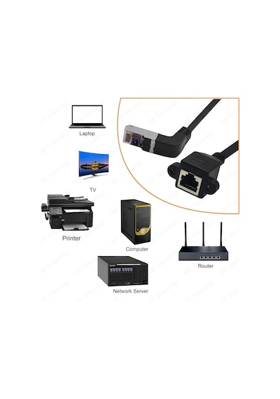Panel Montaj Rj45 Erkek - Dişi 90 Derece Açılı Uzatma Lan Kablosu