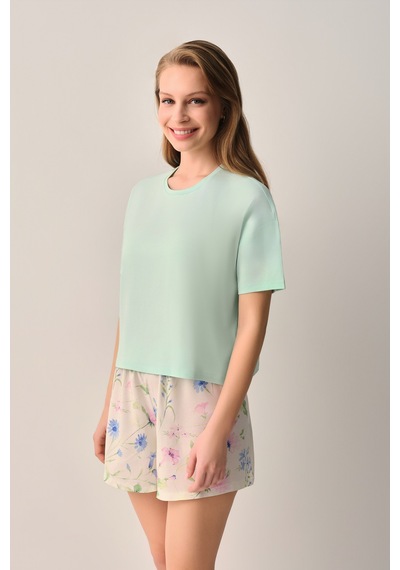 Suwen Magnolia Tişört Şort Pijama Takımı Sh26516667s338 Ekru