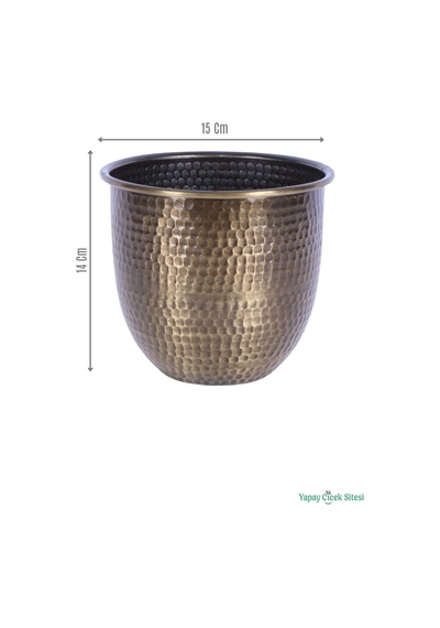 Yapay Çiçek Sitesi Metal Darbeli Cezve Saksı 14 Cm Bronz