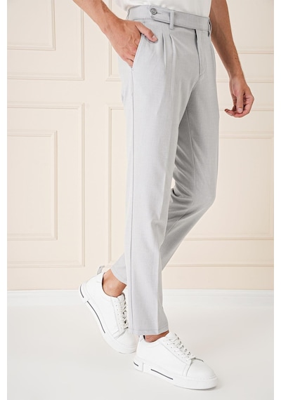 Efor Comfort Fit Çift Pileli Dokulu Esnek Pamuk Gri Mavi Pantolon P 1158 Gri - Mavi