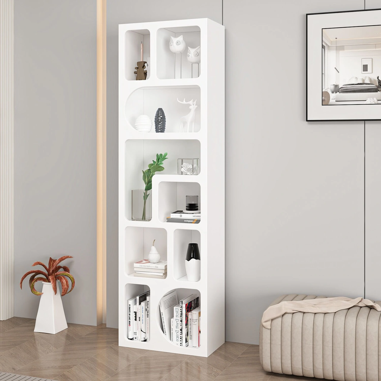 Bohem Kitaplık 170 Cm Mebran - Beyaz Beyaz