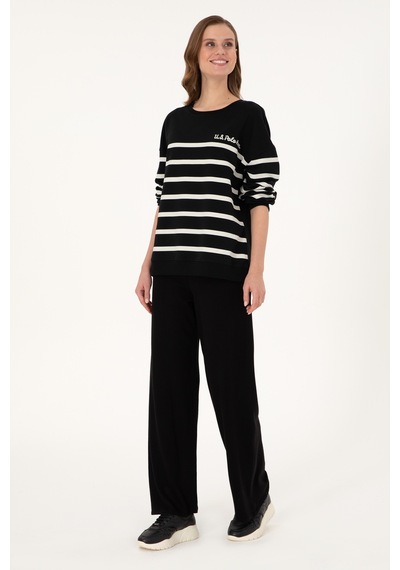U.S. Polo Assn. Kadın Siyah Çizgili Bisiklet Yaka Sweatshirt 50297279-VR046 U.S. Polo Assn. Kadın Siyah Çizgili Bisiklet Yaka Sweatshirt 50297279-VR046