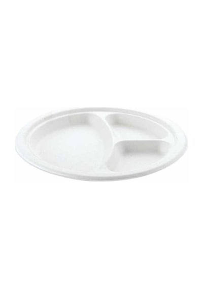 3 Bölmeli Ekolojik Karton Tabak 26 Cm - 25 Adet Beyaz