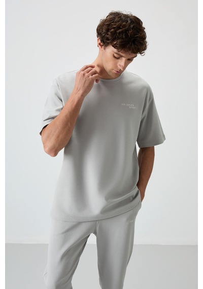 Tommy Life Taş Pamuklu Kalın Yumuşak Dokulu Oversize Fit Nakışlı Erkek Eşofman Takım - 85252 Taş Rengi Taş