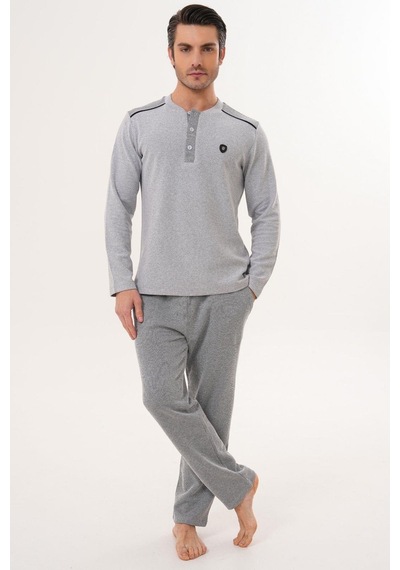 Mecit Pijama Mecit 2998 Gri Selanik Kumaş Kışlık Erkek Pijama Takımı Gri
