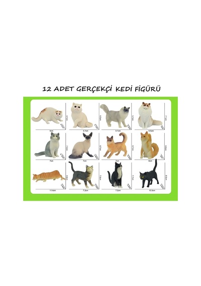 12 Adet Gerçekçi Kaliteli Oyuncak Kedi Figürü Bombay, İran Kedisi, British, Scottish, Smokin, Siyam