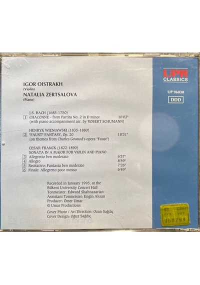 Igor Oistrakh Violin Natalia Zertsalova Piano Classic Cd