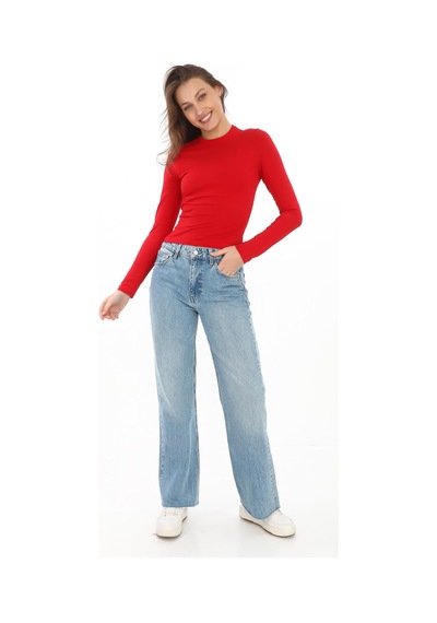 Penyebizden Likralı Pamuk Crop Tişört- Slim Fit-kırmızı