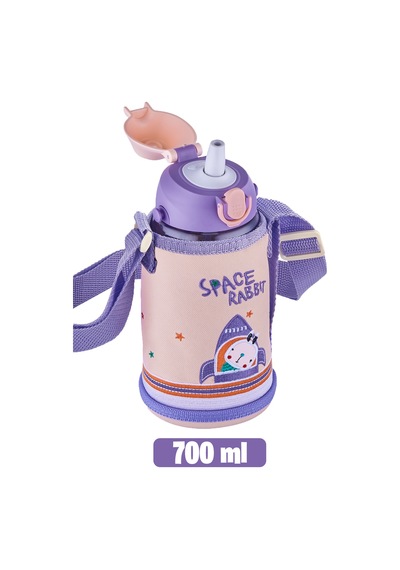 700 Ml Büyük Boy Kılıflı 2 Ayrı Kapaklı Pipetli / Pipetsiz Tritan Su Matarası Mor-yavruağzı