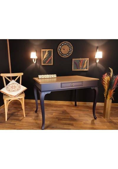Wooding-Mobilya Wooding 120 Cm Çekmeceli Masif Lacivert Naturel Çalışma Masası