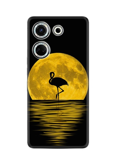 Tecno Camon 20 Kılıf Silikon Desen Özel Seri Ay Ve Flamingo 1775