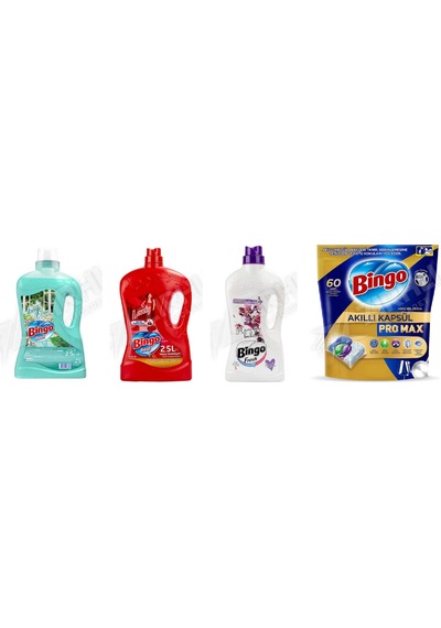 Bingo Yüzey Tem. Fresh 2.5 Lt + Yüzey Temzileyici 2,5 L + Yüzey Tem. Fresh 2.5 Lt + Pro Tablet 60'lı 4'lü Set Diğer