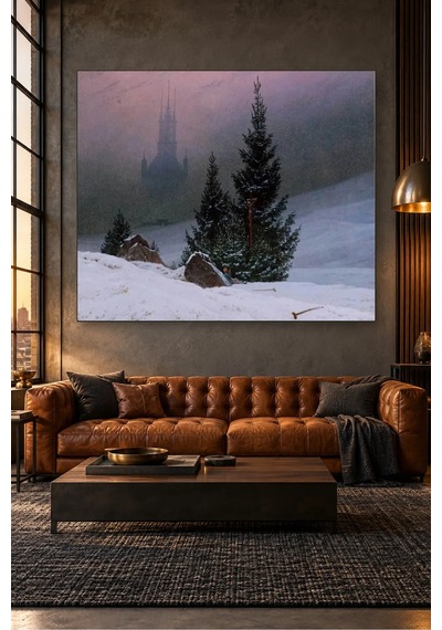 Fida Caspar David Friedrich Karlı Çamlar Ve Sisli Katedral Canvas Tablo Çok Renkli