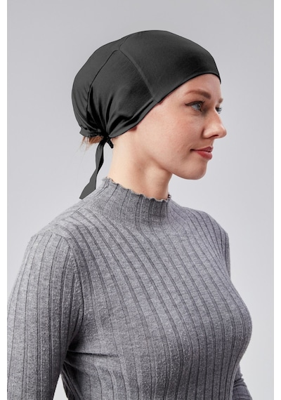 Sonbaharmoda Kadın Tesettür Likralı Penye Dikişsiz Kaymaz Düz Bağlamalı Bone Siyah