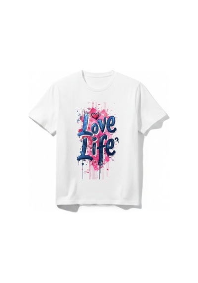 Urbantrendstore Love Life Sevimli Tatlı Unisex Kız Çocuk Bisiklet Yuvarlak Yaka Basic Kısa Kollu %100 Pamuk Tişört Beyaz