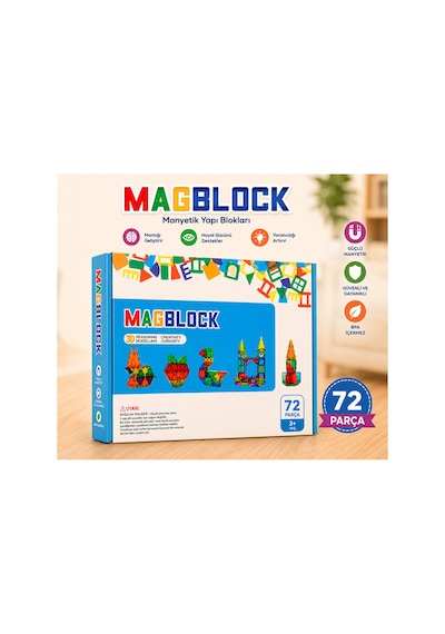 72 Parça Manyetik Yapı Blokları - Tamamı Mıknatıslı - Destekleyici Set - Tüm Markalarla Uyumlu.