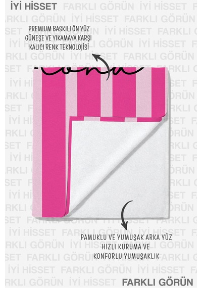 Palmiye Çizgili Tropikal Plaj Havlusu - Pembe Marine Modern Hızlı Kuruyan Mikrofiber Havlu Köpük Deniz