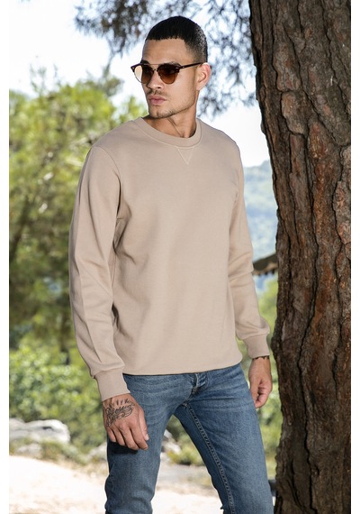 Buratti Pamuklu Relaxed Fit Bisiklet Yaka Erkek Sweat 5905453 Vizon
