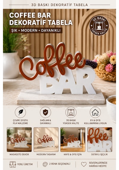 Coffee Bar Dekoratif Masaüstü Tabela 3d Baskı Modern Kafe Ve Mutfak Dekoru
