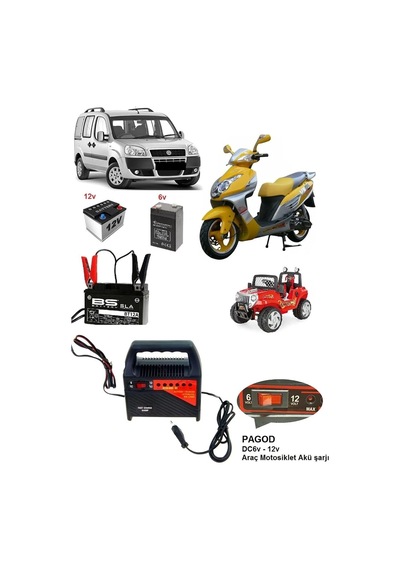 Tr Akü Şarj Cihazı - Araba Motosiklet Tekne Aküleri Akülü Çocuk Araçları İçin 6 Volt Ve 12 Volt
