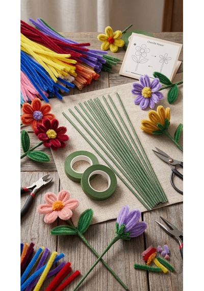 Yeşil Çiçek Teli 10lu, 2mm-40 Cm & 2 Adet Açık Yeşil Çiçek Bandı Seti, Hobi, Dıy Çiçek Yapım Seti Yeşil