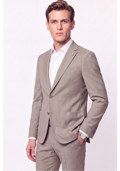 Efor Slim Fit Çift Yırtmaç Torba Cep Esnek Yünlü Bej Takım Elbise Tk 951