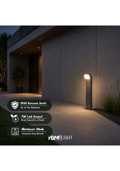 Fonelight Naja 50 Cm Led Bahçe Bollard Aydınlatma Direği Antrasit Alüminyum Ip65 Peyzaj Yürüyüş Yolu Aydınlatması 9w 3000k