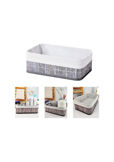 Bambu Çok Amaçlı Saklama Kutusu Düzenleyici Büyük Boy Organizer, Dekoratif Bambu Düzenleyici Gri 33x23x12cm 10