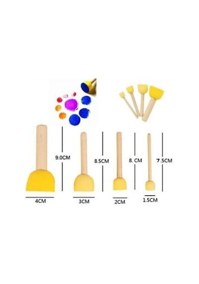 Sünger. Tampon Fırça. 4 Lü Set. Ponpon Fırça. Ahşap Saplı. Baskı