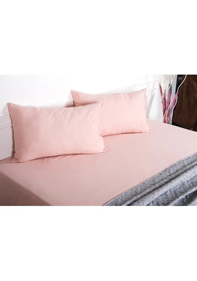 Flora %100 Pamuk Pudra Pembe Lastikli Çarşaf & Yastık Takımı 3 Parça - 1479 Renkli