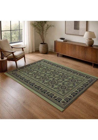 Kartela Halı Afgan Halı Jüt Taban Dokuma Halı Adaçayı Yeşili - 120 X 180 Cm