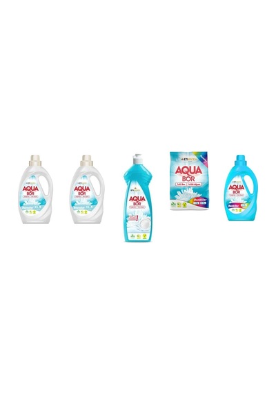 Aquabor Doğal Mineralli Sıvı Beyaz + Sıvı Beyaz + Elde Bulaşık + 4 Kg Renkliler + Sıvı Renkliler 5 Li Set 0.75 LT - 2.5 LT - 12 KG