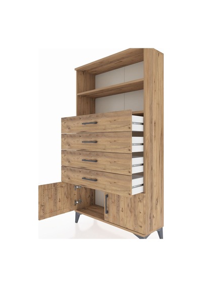 Arges Dolap 2 Raflı 4 Çekmeceli 2 Kapaklı 88x30x163 Çam-çam Çam