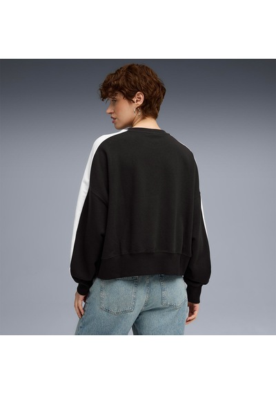 Puma T7 Over Oversized Crew Kadın Siyah Yuvarlak Yaka Sweatshirt Siyah