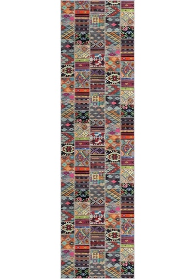 Makinede Yıkanabilir Kaymaz Tabanlı Patchwork Rulo Yolluk Halı Ar980, Çok Renkli, 100 X 350