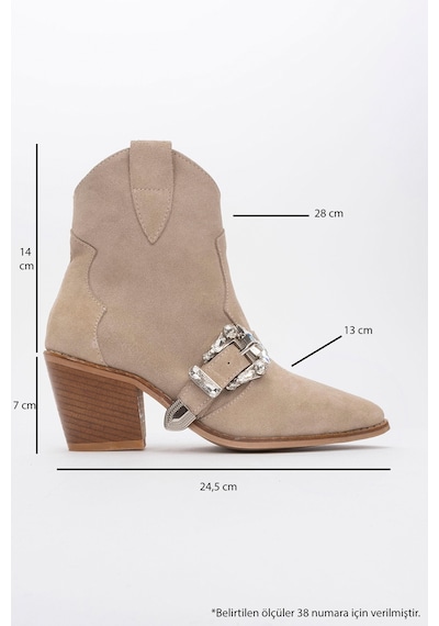 Luvishoes Luvi Shoes Any Bej Taşlı Hakiki Deri Süet Kadın Topuklu Bot Bej Süet