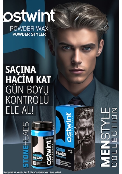 Ostwint MenStyle Collection Güçlü Tutuculuk Mat Bitiriş Hacim ve Doku Saç Şekillendirici Pudra Toz Wax Mavi 20 G