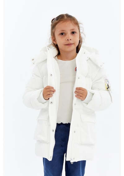 Benitto Kids Kız Çocuk Kalın Kışlık Kapüşonlu Kaban 51349 Beyaz