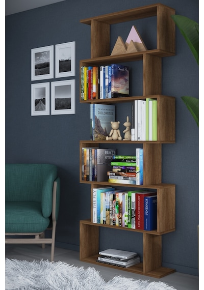 Dekorfim DF07101BR 6 Raflı Tek Modül Zigzag Kitaplık Çalışma Odası Ofis Kitaplık