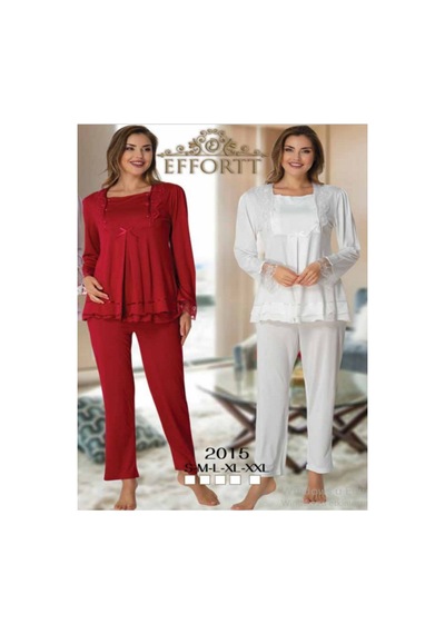 Effortt Ekru Bel Ayarlı Uzun Kollu Hamile Lohusa Pijama Takımı 2015 Ekru