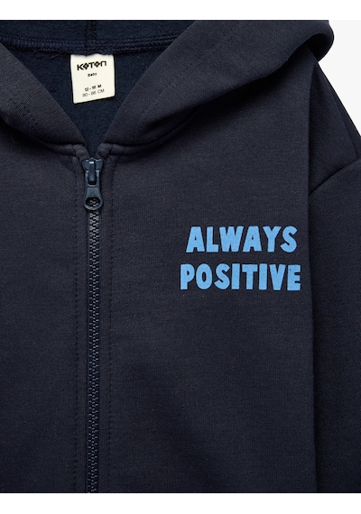 Koton Baskılı Uzun Kollu Şardonlu Fermuarlı Kapşonlu Sweatshirt Lacivert 7wmb10108tk
