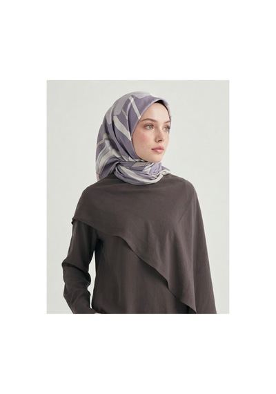 Bushu Çiçek Desenli Twill Eşarp mor